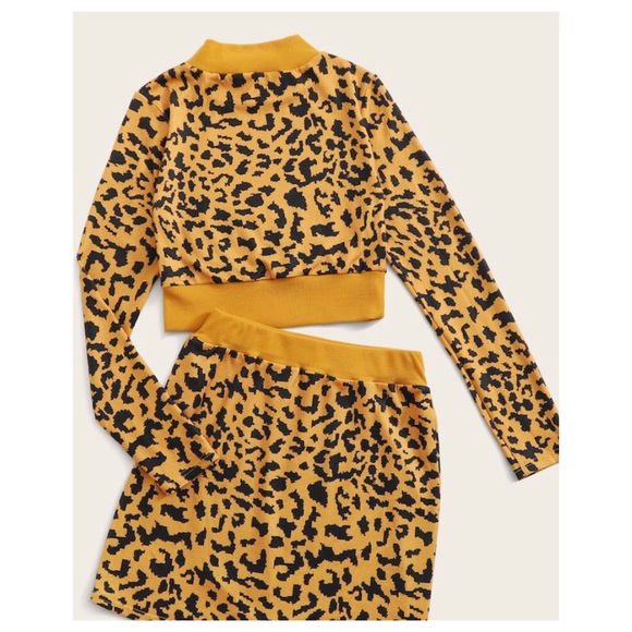 Leopard Print Mock Collar Sweater & Skirt Set - Picture 2 of 8